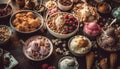 Homemade chocolate raspberry oatmeal cookie indulgence bowl generated by AI