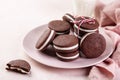 Homemade chocolate sandwich cookies with cream cheese filling Royalty Free Stock Photo