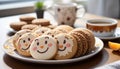 Homemade chocolate shortbread on plate, coffee cup, winter season generated by AI