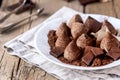 Homemade Chocolate Truffles With Cocoa Powder on a White Plate Old Wooden Background Tasty Candy Horizontal Royalty Free Stock Photo