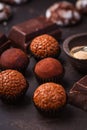 Homemade chocolate truffles with chocolate pieces