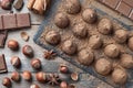 Homemade chocolate truffles sprinkled with cocoa powder and assorted chocolate with nuts and other spices Royalty Free Stock Photo