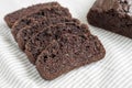 Homemade Chocolate Zucchini Bread on cloth, side view. Close-up Royalty Free Stock Photo