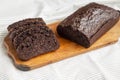 Homemade Chocolate Zucchini Bread on a rustic wooden board, low angle view. Close-up Royalty Free Stock Photo