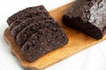 Homemade Chocolate Zucchini Bread on a rustic wooden board, low angle view. Close-up Royalty Free Stock Photo