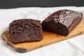 Homemade Chocolate Zucchini Bread on a rustic wooden board, side view. Close-up Royalty Free Stock Photo