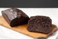 Homemade Chocolate Zucchini Bread on a rustic wooden board, side view. Close-up Royalty Free Stock Photo