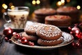 Homemade Christmas cookies on a plate and a glass of milk. Christmas baking concept Royalty Free Stock Photo