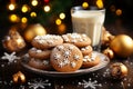 Homemade Christmas cookies on a plate and a glass of milk. Christmas dinner concept. Royalty Free Stock Photo