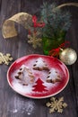 Homemade Christmas cookies in the shape of a Christmas tree, sprinkled with powdered sugar Royalty Free Stock Photo