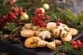 Homemade Christmas cookies on a wooden background Royalty Free Stock Photo