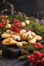 Homemade Christmas cookies on a wooden background Royalty Free Stock Photo