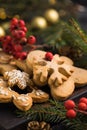 Homemade Christmas cookies on a wooden background Royalty Free Stock Photo