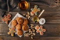 Homemade christmas cookies on wooden background Royalty Free Stock Photo