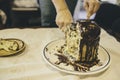 Homemade christmas panettone chocolate cake