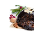 Homemade Christmas pudding isolated on white Royalty Free Stock Photo