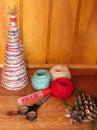 DIY homemade Christmas tree. Materials for Christmas crafts project. Do-it-yourself. Christmas tree decorations.