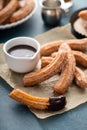 Homemade churros with cinnamon sugar on parchment