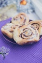 Homemade cinnamon rolls bun with glaze Royalty Free Stock Photo