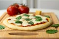 Homemade classic italian napoli pizza with tomato sauce, mozzarella cheese and basil leaves: pizza napoletana. Royalty Free Stock Photo