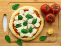 Homemade classic italian napoli pizza with tomato sauce, mozzarella cheese and basil leaves: pizza napoletana. Royalty Free Stock Photo