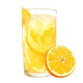 homemade cocktail, fruit drink, orange lemonade, isolated on a white background