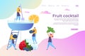 Homemade cocktail recipes, landing page vector Illustration. Refreshing drink made from blueberries, peppermint, slice