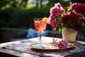 homemade cocktail served on a chic outdoor patio