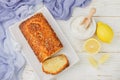 Homemade coconut citrus cake with lemon syrup Royalty Free Stock Photo