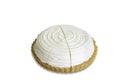 Homemade coconut pie on white isolated background with clipping paths. Plain sponge cake frosting with young coconut pudding sauce