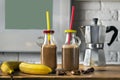 Homemade coffee banana smoothies Royalty Free Stock Photo