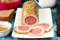 Homemade cold boiled pork stuffed sausage Royalty Free Stock Photo