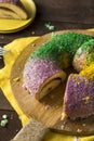 Homemade Colorful Mardi Gras King Cake