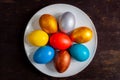 Homemade colorful painted Easter eggs Royalty Free Stock Photo