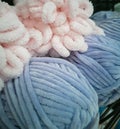 Homemade concept.Fluffy and soft thread for knitting.Light purple and pink yarn Royalty Free Stock Photo