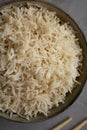 Homemade Cooked Basmati Rice in a Bowl, top view. Flat lay, overhead, from above. Close-up