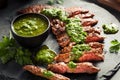 Homemade Cooked Skirt Steak with Chimichurri Royalty Free Stock Photo