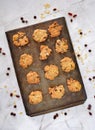 Homemade cookie bites on vintage cookie sheet Royalty Free Stock Photo