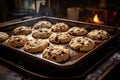 homemade cookies on a baking tray, fresh out of the oven