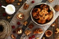 Homemade cookies with cranberry and walnut for cozy breakfast Royalty Free Stock Photo