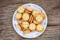 Homemade cookies with jam pineapple on wood table - biscuits cookies on plate for snack cracker Royalty Free Stock Photo