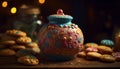 Homemade cookies on rustic wood table, a sweet tradition celebrated generated by AI