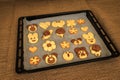 Homemade cookies in the shape of dog, heart, elephant, butterfly, snowflake, slug, turtle, heart, rabbit Royalty Free Stock Photo