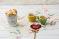 Homemade cookies shaped nuts with cream boiled condensed milk on white background. Tea with sweets. Valentine`s Day Royalty Free Stock Photo