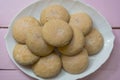 Homemade cookies on a white dish close-up. Fresh baked goods. Home cooking concept Royalty Free Stock Photo