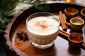 Homemade Coquito or Puerto Rican Eggnog is traditional Christmas drink with coconut milk and spices Royalty Free Stock Photo