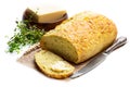 Homemade corn loaf with butter isolated on white