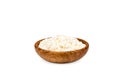 Homemade cottage cheese, curd in a wooden bowl isolated on a white background. Royalty Free Stock Photo
