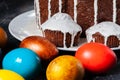 Homemade craft Easter cakes and painted eggs Royalty Free Stock Photo