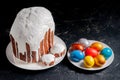 Homemade craft Easter cakes and painted eggs Royalty Free Stock Photo